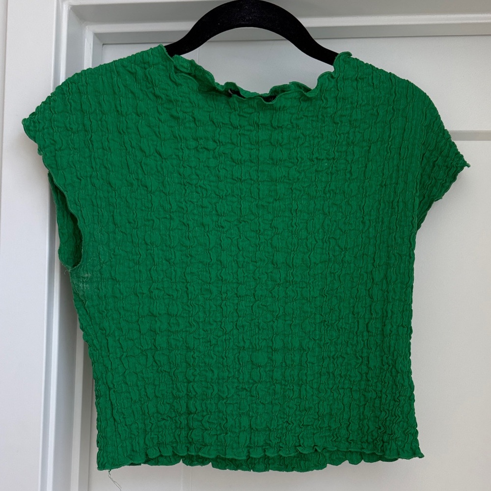Zara Emerald Green Crinkle Crop Top